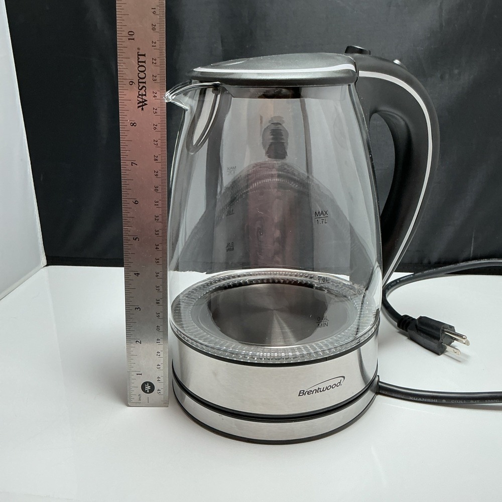 Brentwood 1.7L Cordless Electric Glass Kettle Hot Water Boiler Blue LED Black - Picture 11 of 12